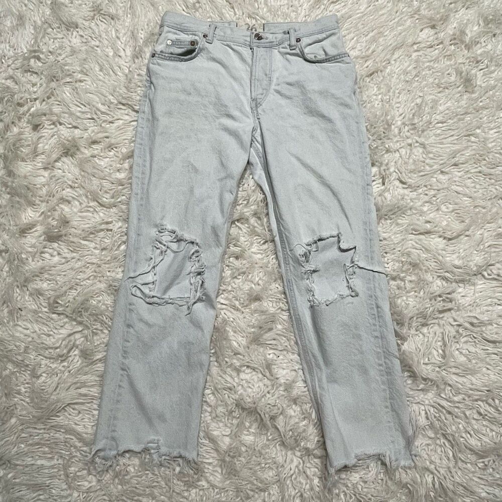 Free People Jeans Size 26 Light Blue Button Fly Ripped Jeans Open Knee